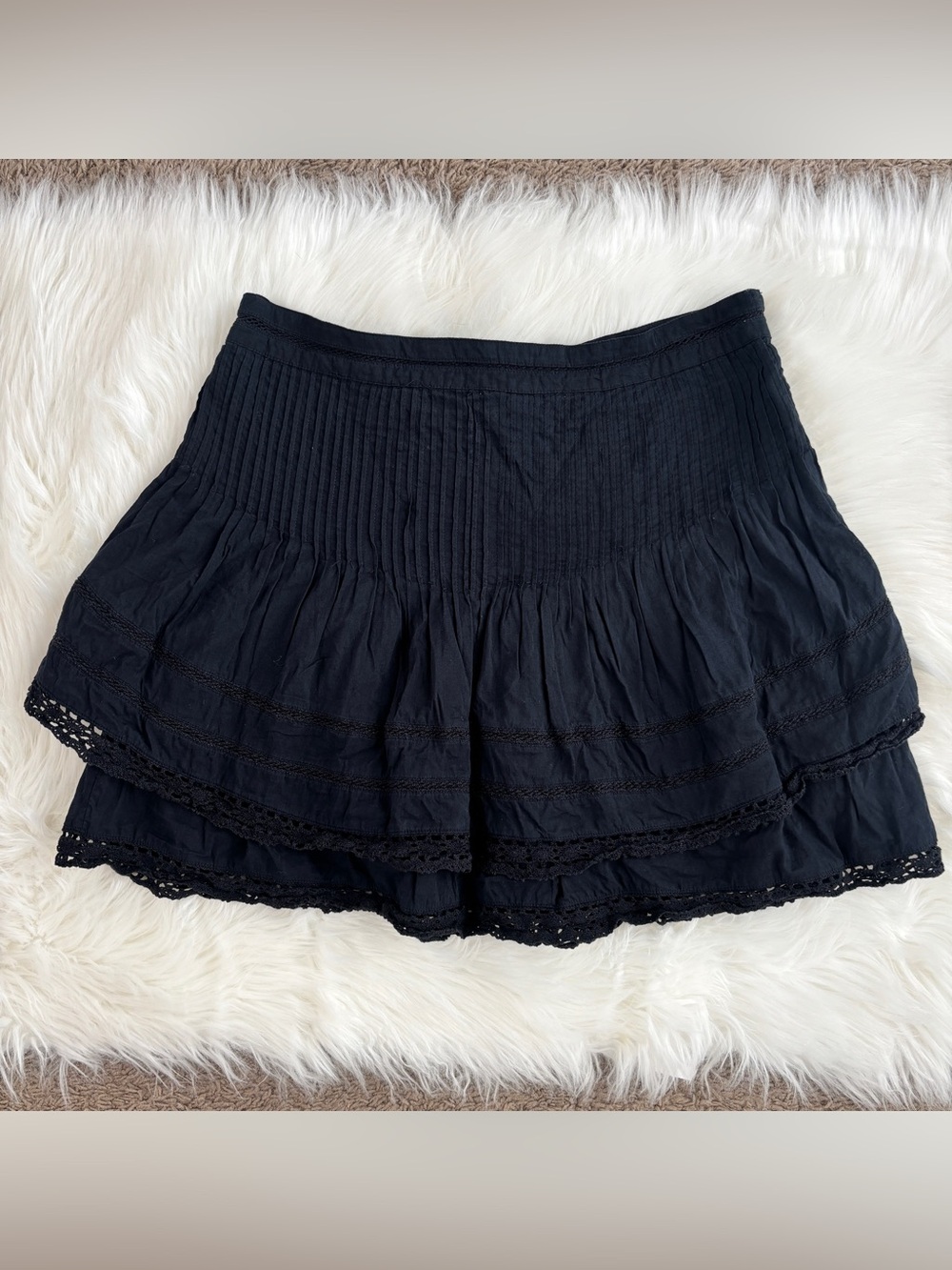 Free People Summer's Night Black Lace Boho Mini Skirt Whimsy High Waisted Sz 10 - Picture 2 of 4